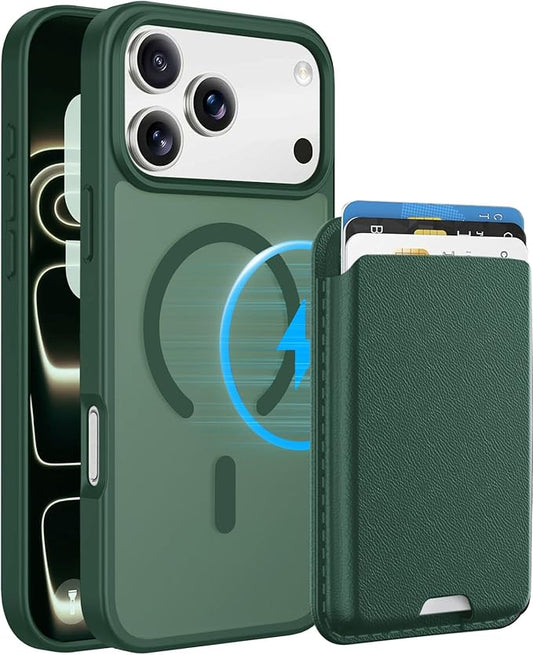 Magnetic for iPhone 17 Pro Max Case with Detachable Wallet, Compatible with MagSafe, Credit Card Holder with Slim Shockproof Protective Phone Cover, Green