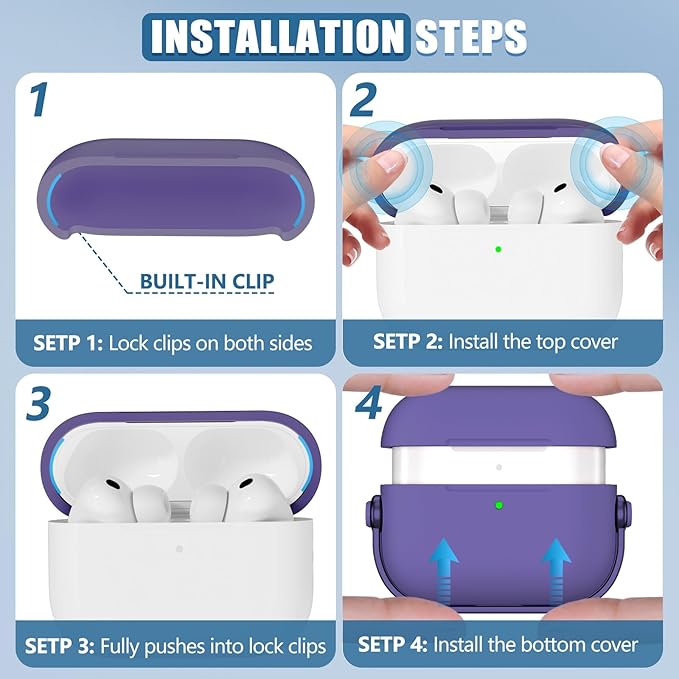 for Airpods Pro 3 Case,Safety Lock Cases for Apple Airpod Pro 3 (2025) with Cleaner Kit, Drop Protection Air pods Pro3 Case Cover for Men for Women with Keychain,Charm Purple