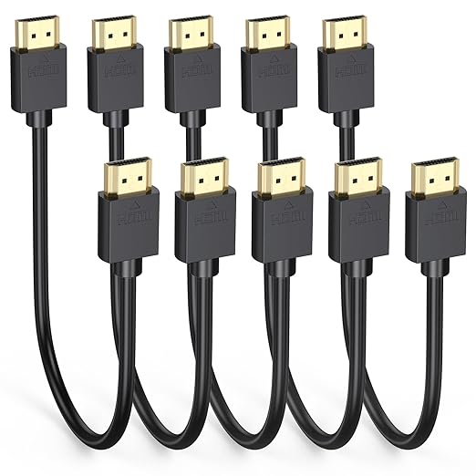 Short HDMI Cable 1FT 5-Pack, 4K HDMI to HDMI Cable 1FT Multi-pack,Slim HDMI 2.0 Cord 1 FT Flexible with 4K@60Hz,2K@165/144Hz,HDCP 2.2, HDR, ARC & CL3 Rated | for Camera, Laptop, Monitor, TV, Soundbar