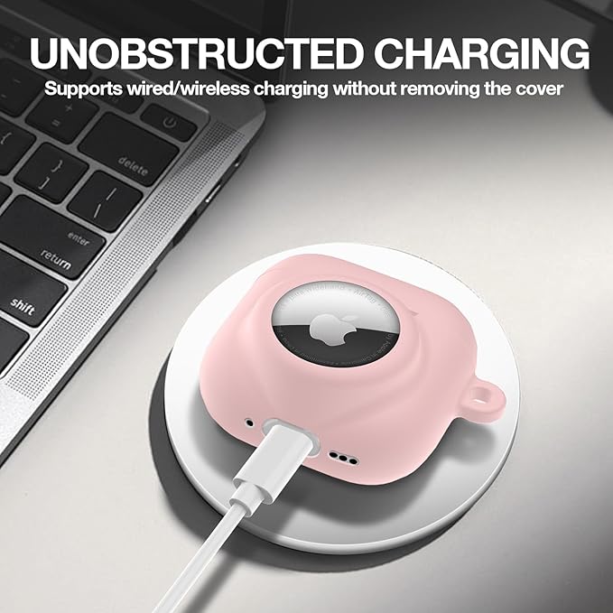 2 in 1 Silicone Case Compatible with AirPod 4 and AirTag 2/1, Shockproof Protective Skin Cover for AirPods 4th Generation with Cleaner Kit & Carabiner (Pink)