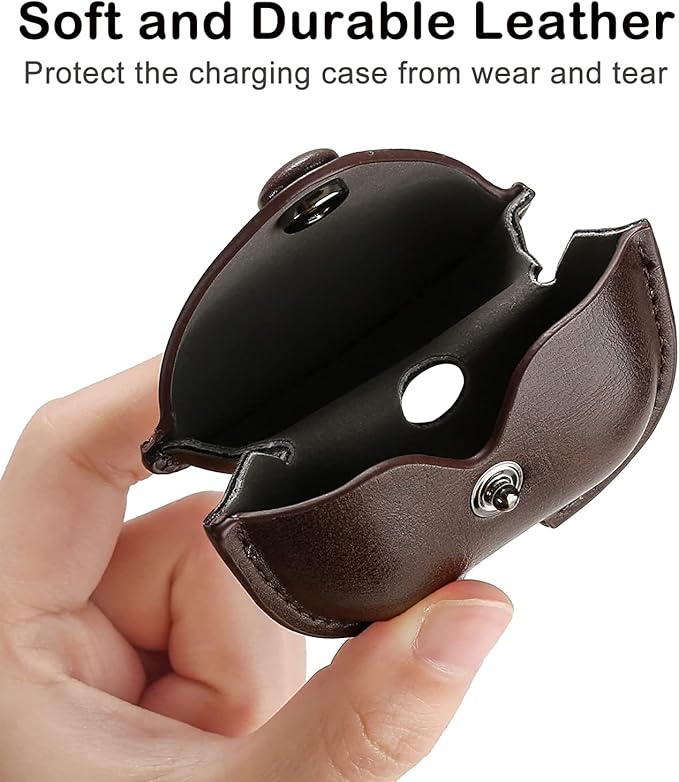 Genuine Leather Case Compatible with AirPods Pro Case 2nd/1st Gen (2023/2022/2019), VOMA Protective Cover for Apple AirPods Pro 2/Pro Wireless Charging Case with Keychain and Snap Lock Chocolate Brown