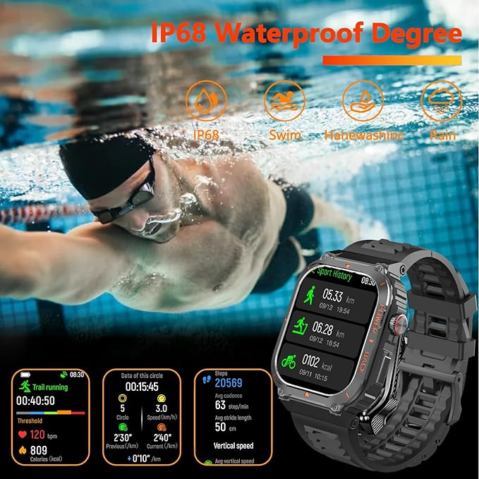 Military GPS Smart Watch for Men with Offline Map/Air Pressure/Altitude/Compass,smart Watch for Android Phones and iPhone,Waterproof Fitness Tracker with Blood Oxygen/Heart Rate/Sleep/100+ Sport Modes