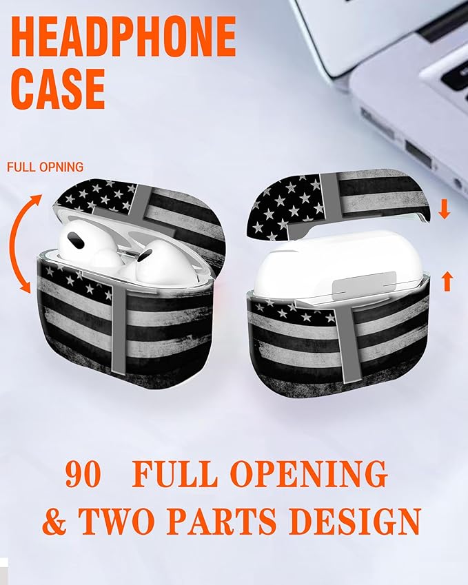 Compatible with Airpod Pro 2nd/1st Generation,360° Full Protection Cover for Girl Women,Hard Case Portable & Shockproof for Airpod Pro 2nd Charging Case 2023/2022/2019(Black White American Flag Cross)
