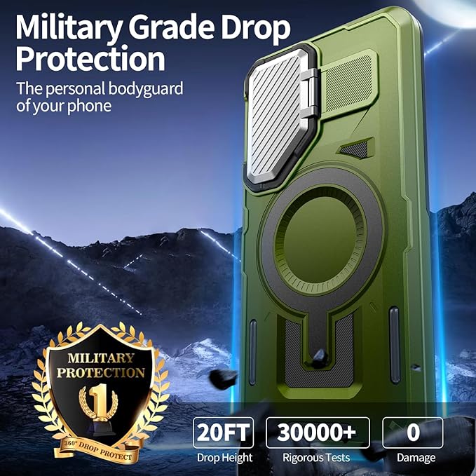 Camera Stand Case for Galaxy S23 Plus, [Compatible with Mag Safe][Lens Cover] 2024 Version Military Grade Protective Soft Case for Samsung Galaxy S23 Plus 6.6" Men Women, Green