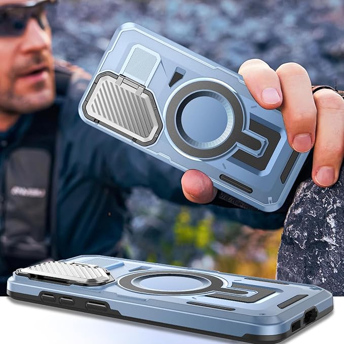 Camera Stand Case for Galaxy S23, [Compatible with MagSafe][Lens Cover] 2024 Version Military Grade Protective Soft Case for Samsung Galaxy S23 6.1" Men Women, Blue