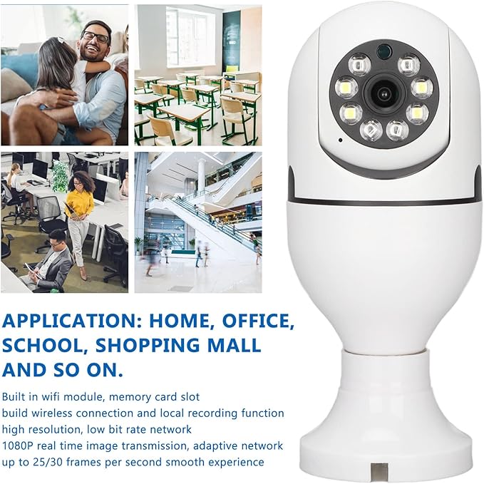 ASHATA E27 Light Bulb Security Camera, 2MP HD Smart Light Socket Dome Cameras, Motion Detection, 2 Way Audio, Works for Home/for Android/for iOS (Dual