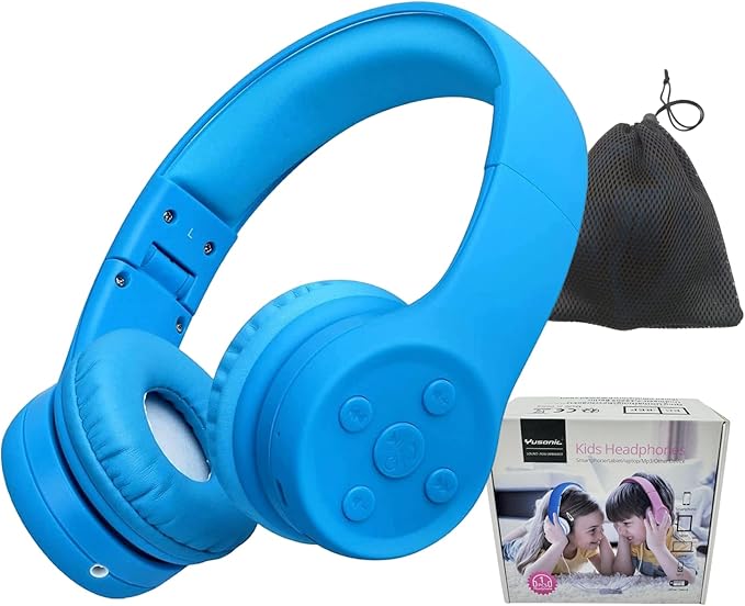 Headphones for Toddlers Bluetooth, Wireless Headphone for Toddler Baby Kids with Sharing Port, Kids Headphones with Mic for Boys Girls Travel pad Amazon fire Cellphone (Blue 2)