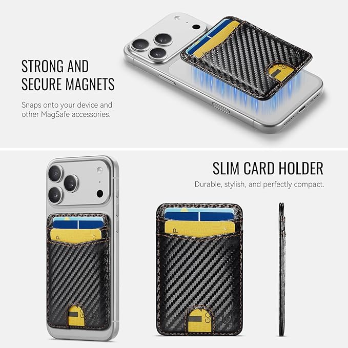 for Magsafe Wallet Magnetic Card Holder RFID Blocking, Strong Magnet Slim Wallet Stick on Phones and Cases for iPhone 17/16/15/14/13/12/ Pro/Max/Plus, Carbon Black