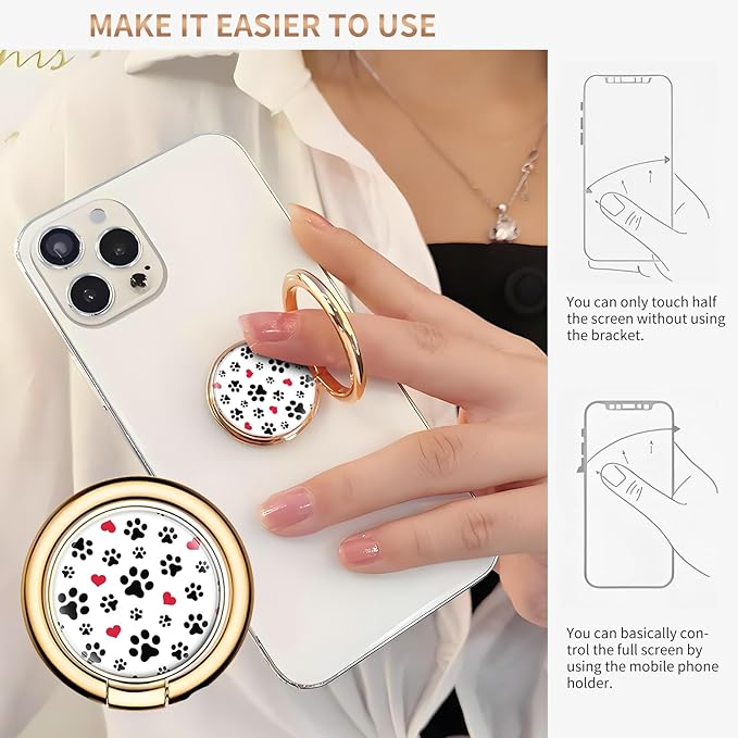 Cell Phone Ring Holder, Cute Metal Phone Grip Stand Finger Ring Kickstand, Flexible 360°Rotation Phone Tablet Case Accessories Compatible with Most Phones Cute Dog Paws