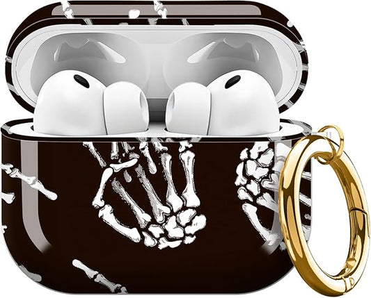 Compatible with AirPods Pro 3 (2025) Case, Airpod Pro 3 Protective Cover with Cute Golden Keychain for Girls & Women (Skeleton Human Hand)