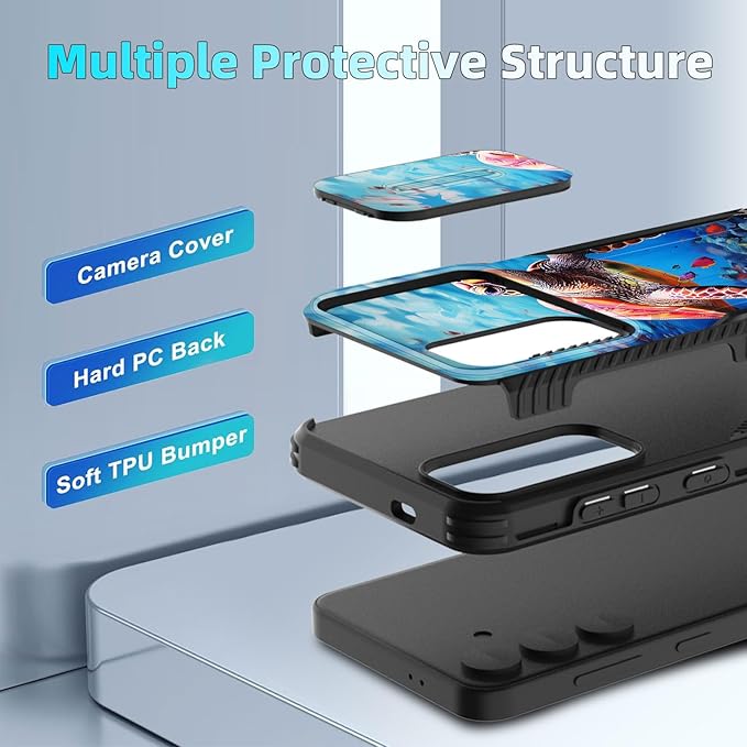 for Galaxy S25 Plus Case Built in Slide Camera Lens Cover,Heavy Duty Shockproof Protection Dual Layer Case for Samsung Galaxy S25 Plus 6.7" 2025,Sea Turtle Swimming Underwater