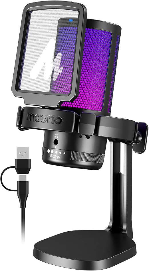 MAONO DGM20 USB Gaming Microphone for PC with Clear Voice & RGB Lighting