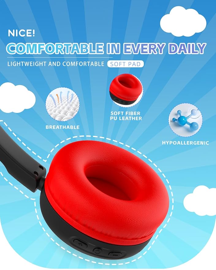 Kids Bluetooth Headphones,Toddler Headphones with Microphone,85dB Volume Limited,Bluetooth 5.3 Twistable Lightweight Kids Wireless Earphones for Boy Girl Tablet Travel School