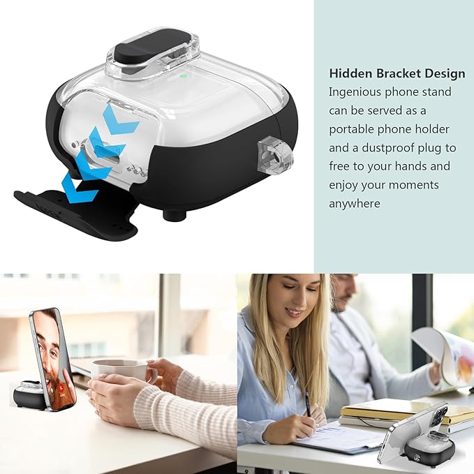for Airpods 4 Case Clear,Secure Lock for Airpods 4th Generation Case Cover with Phone Stand and Magsafe Function,Auto Pop-up,Hybrid Protection Design with Carabiner&Cleaning Pen-Black