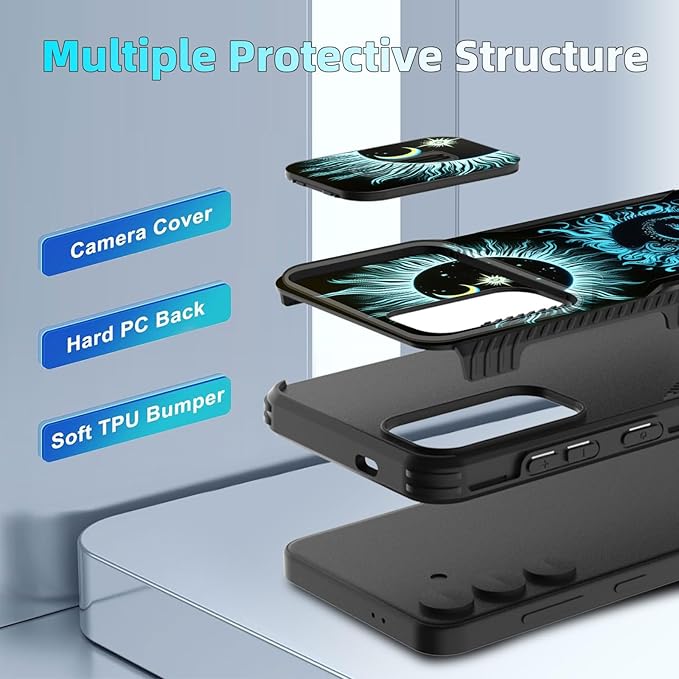 for Galaxy S25 FE Case Built in Slide Camera Lens Cover,Heavy Duty Shockproof Protection Dual Layer Case for Samsung Galaxy S25 FE 6.7" 2025,Sun Moon