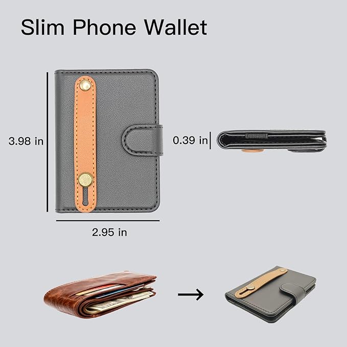 for MagSafe Phone Wallet Magnetic Card Holder for iPhone 17/16/15/14/13/12/Pro/Max/Plus,RFID Blocking Strong Magnet Wallets for MagSafe Phones and Cases,Hold 5 Cards,Strap Stand Leather Black