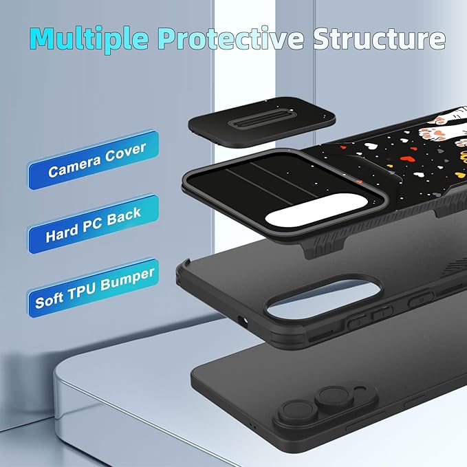 for Galaxy S25 Edge Case Built in Slide Camera Lens Cover,Heavy Duty Shockproof Protection Dual Layer Case for Samsung Galaxy S25 Edge 2025,Cute Cat Paw Heart