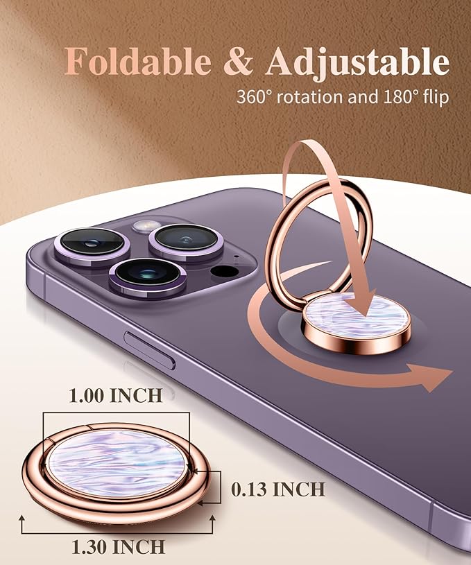 GVIEWIN Marble Cell Phone Ring Holder, Metal Kickstand Grip 360° Rotation Compatible with iPhone 17/16/15/14/Pro Max/Air/Plus Series & Galaxy S25/S24 Ultra and Other Phones (Dazzling/Purple)
