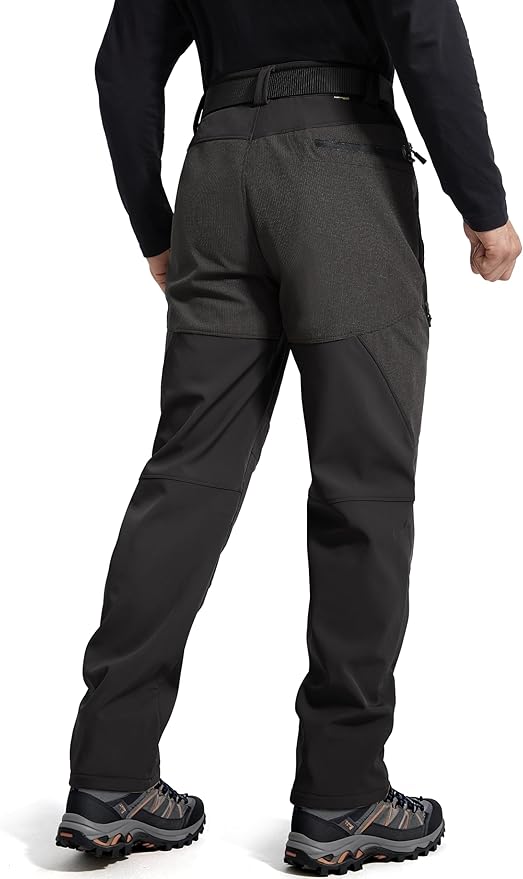 FREE SOLDIER Men's Fleece Lined Outdoor Cargo Hiking Pants Water Repellent Softshell Snow Ski Pants with Zipper Pockets