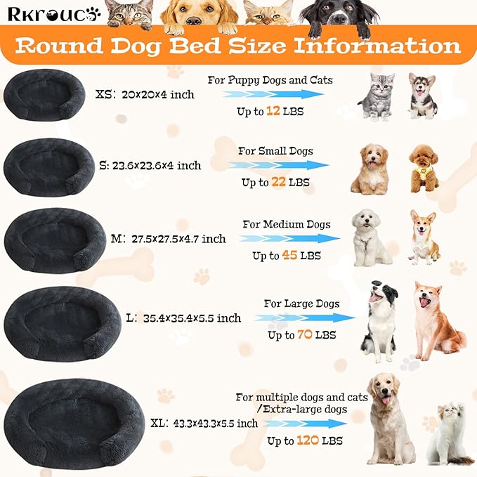 Fluffy Dog Bed Calming Donut Beds for Large Dogs Warming Round Small Medium Pet Nest Cozy Cat Mattress Indoor Washable Puppy Kennel Kittens Sleep Mat (L, 35.4×35.4 inch, Dark Gray)