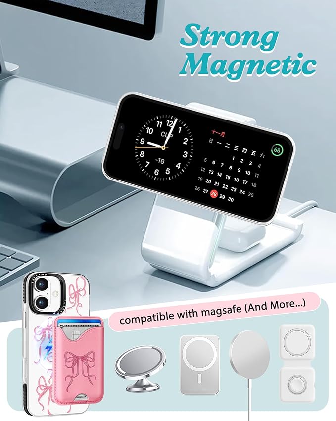 Toycamp for iPhone 16 Plus Case - Compatible with Magsafe Credit Card Holder Wallet Magnetic Cute Women Teen Girls Kawaii Girly Unique Bow Design Phone Cover for Apple 16 Plus 6.7"