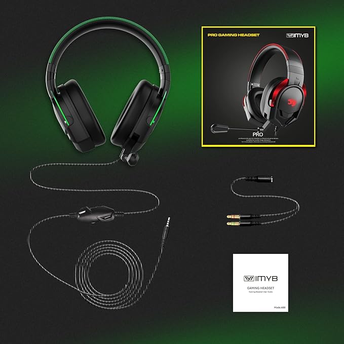 A88 Gaming Headset with Microphone, Stereo Wired Noise Cancelling Over-Ear Headphones with Mic for Pc, Ps5, Xbox One Series X/s, Ps4, Computer, Laptop, Mac, Nintendo, Gamer (Green)