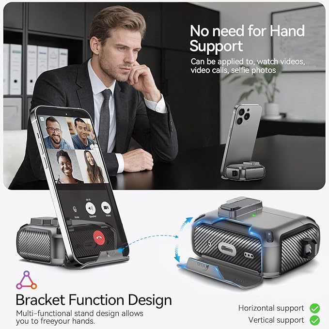 for AirPods Pro 2nd/1st Case (2023/2022/2019) with Phone Stand,（with Automatic Snap Switch） Carbon Fiber Design Protection Cover with Cleaning Pen,Gray
