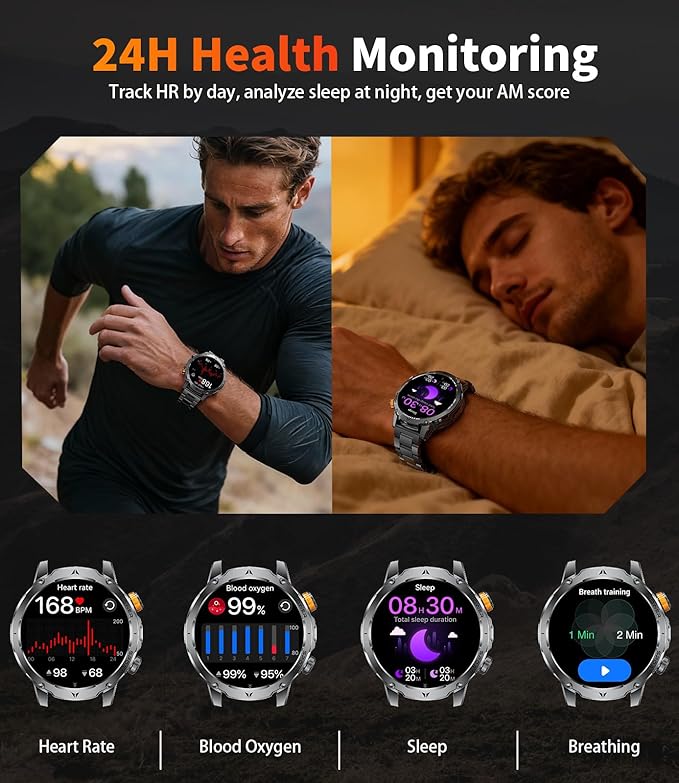 LIGE Smart Watches for Men,1.7" Smartwatch with 1000mah Battery,Flashlight,Bluetooth Call,100+ Sports Modes,Health Tracker,IP68 Waterproof,Smart Watch for Android iOS(3 Straps 2 Chargers)