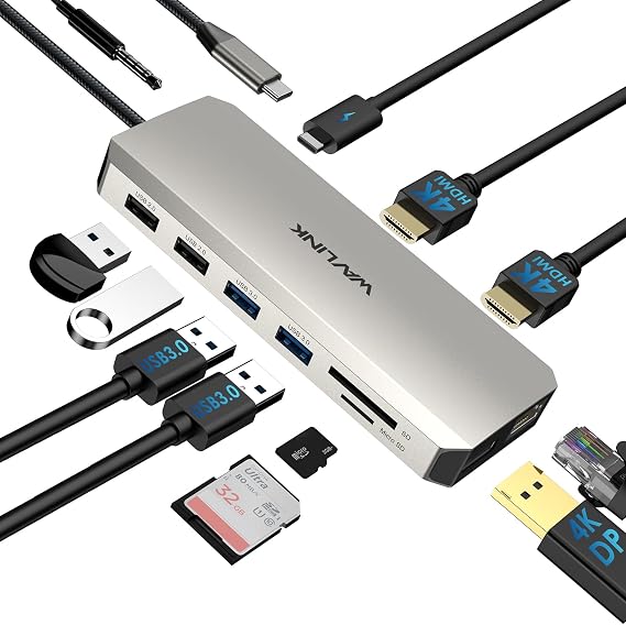 WAVLINK USB C Laptop Docking Station Triple Dual Monitor for Dell/Lenovo/HP