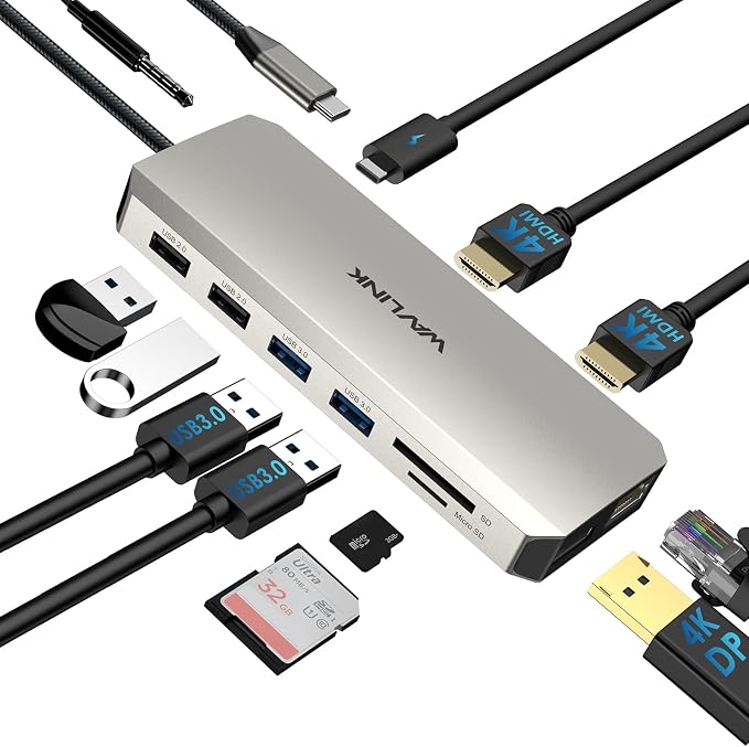 WAVLINK USB C Laptop Docking Station Triple Dual Monitor for Dell/Lenovo/HP