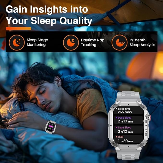 Military GPS Smart Watch for Men Pressure/Altitude/Compass,Fitness Smart Watch for Android Phones and iPhone,Outdoor Waterproof Fitness Tracker with Blood Oxygen/Heart Rate/Sleep/100+ Sport Modes