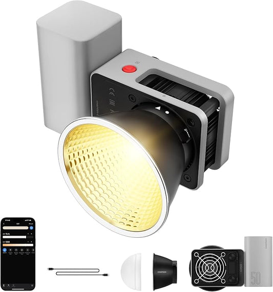 ZHIYUN CINEPEER CX50 [Official] 50W LED Video Light, 2700K-6500K Portable Camera Light, TLCI/CRI96+, APP Control with Battery, COB Continuous Output Lighting for Video & Location Shooting (Bi-Color)