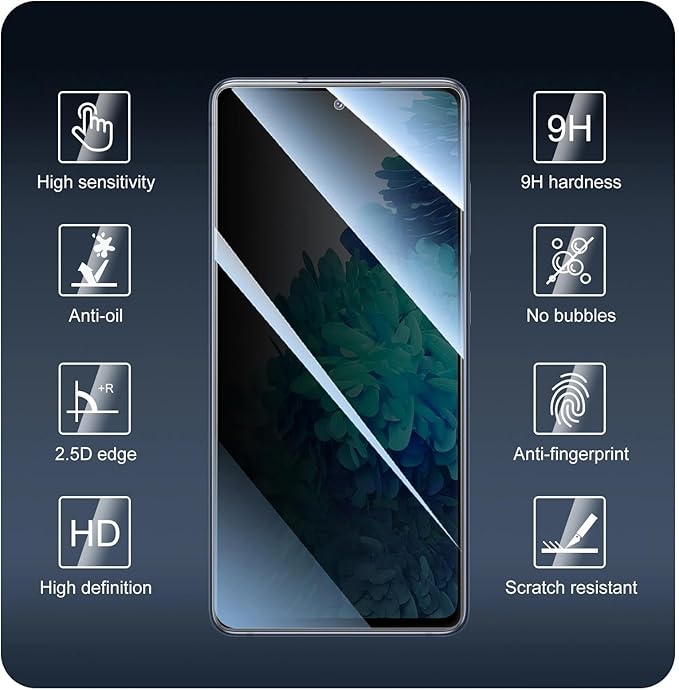 Privacy Screen Protector for Samsung Galaxy S20 FE, Anti-Spy Tempered Glass, 9H Hardness Anti-Scratch, 2.5D Curved Edges, Bubble-Free Case Friendly - 3 Pack
