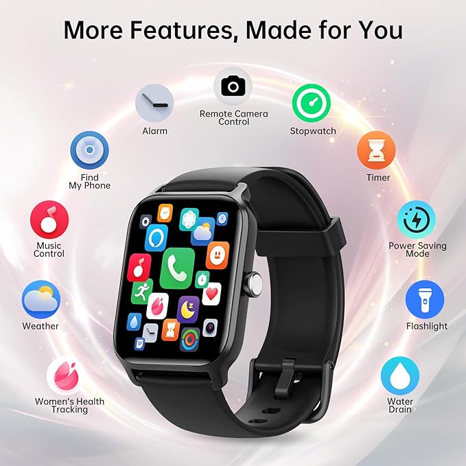 Tensky Smart Watch for Men/Women, 1.85'' HD Activity Smartwatch for Android/iPhone/Samsung/(Bluetooth Call), Alexa Built-in, 100+ Sport Modes Fitness Digital Tracker, Sleep/Heart Rate/SpO2 Monitor