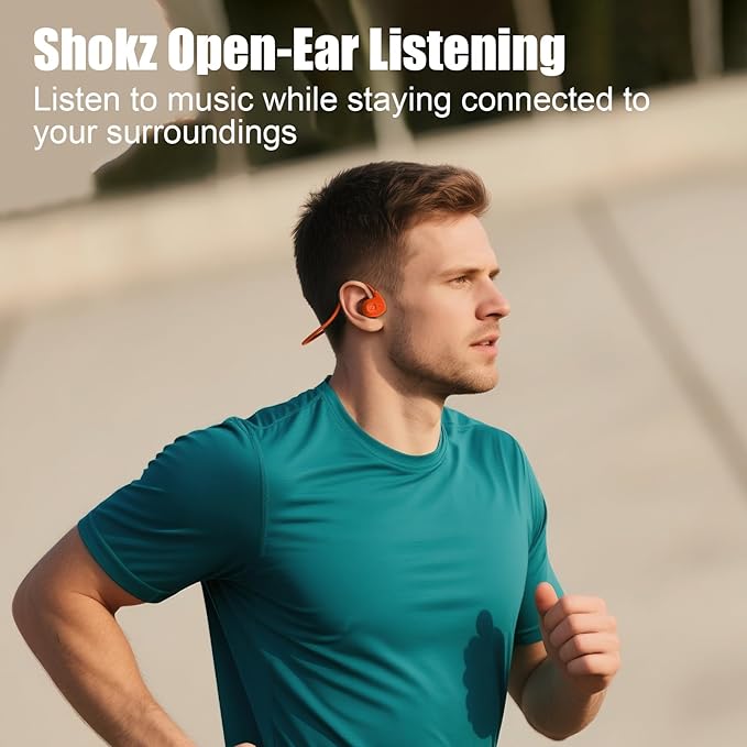 Ear Headphones Wireless Bluetooth, Air Conduction Headset Wireless Earbuds, Sports Headphones with HD Stereo Sound, Secure Fit Earhooks, 24H Playtime, Calling for Gym(Orange)