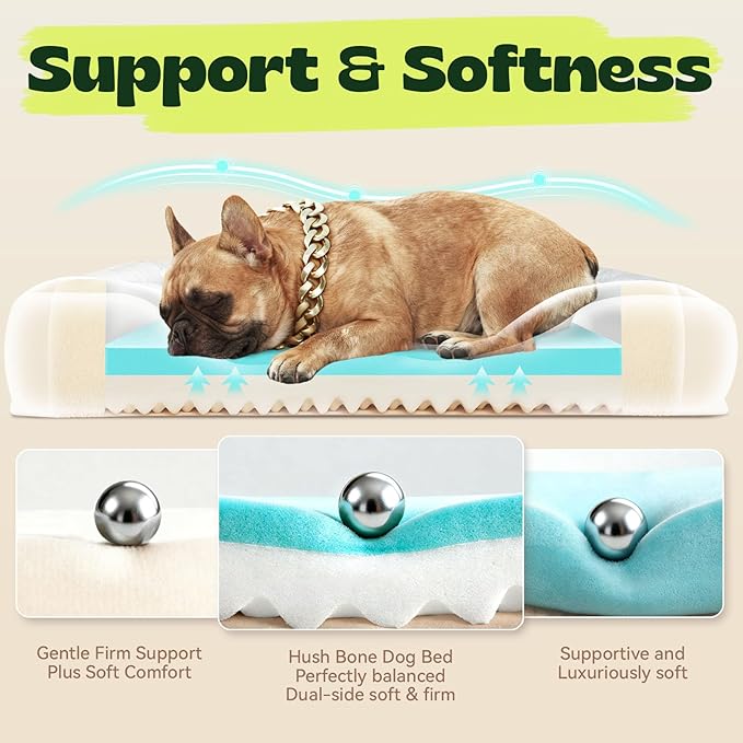 Memory Foam Dog Beds Medium Sized Dog with Removable Bolsters & Washable Cover,Orthopedic Pet Beds Eggshell Foam Infused with Cooling Gel Waterproof Relieves Joint Pain,28"x23"x6.5"Dark Grey