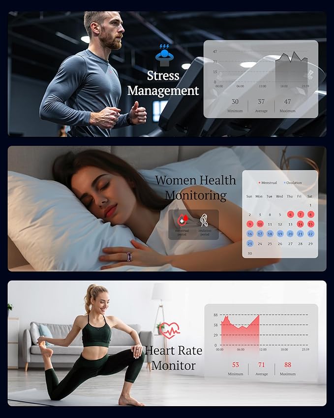 Smart Ring for Women & Men with Display, Health Ring with Heart Rate, Sleep Monitor, IP68 Waterproof Fitness Ring, Fitness Tracker Ring, No APP Fee for iPhone and Android (Pink, 11#)