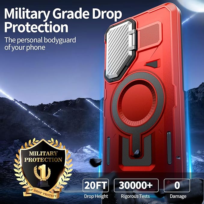 Camera Stand Case for Galaxy S23, [Compatible with MagSafe][Lens Cover] 2024 Version Military Grade Protective Soft Case for Samsung Galaxy S23 6.1" Men Women, Red