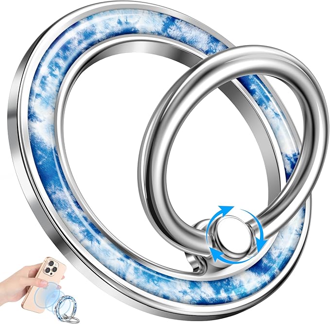 Magnetic Phone Ring Holder Compatible with MagSafe - Cell Phone Grip Magnet Removable Finger Ring Grip Stand Cute Girly Kawaii Design for iPhone 17 Pro Max 16 15 14 13 12 Series Unique Blue