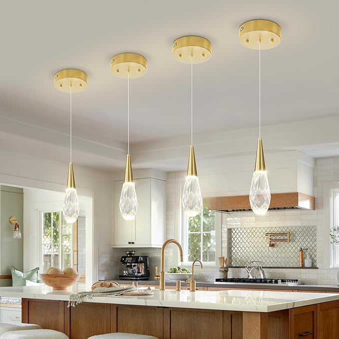 Pendant Light Kitchen Islan 1-Light Gold Small Chandelier Modern Crystal Pendant Light Fixture for Dining Room, Living Room,Bedroom, Foyer