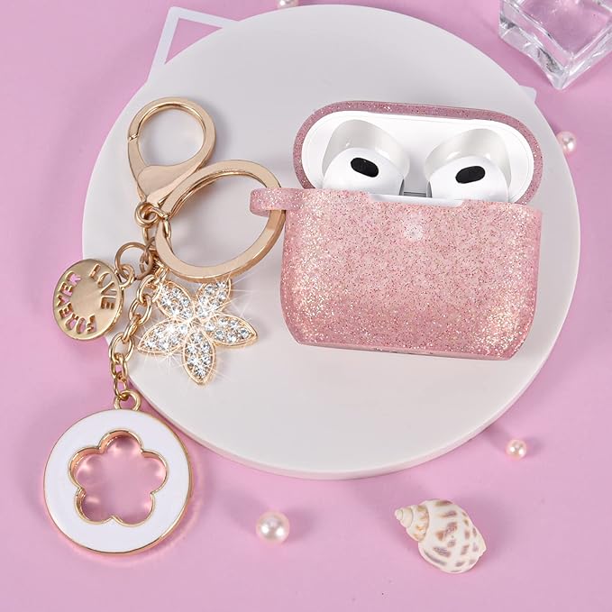 VISOOM Case for Airpods 3 Pink Airpods 3rd Cases 2021 Silicone for iPod 3 Earbuds Case Cover Women Wireless Charging Case with Accessories Girl Bling Keychain for Apple Ear Buds 3rd Generation