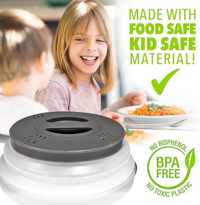 HOVER COVER High Power Magnetic Microwave Splatter Cover with Strongest Magnetic Grip, Collapsible 12-Inch BPA-Free Food Lid, Vented Plate Guard, Dishwasher Safe Space-Saving Storage - Gray 2 - Pack