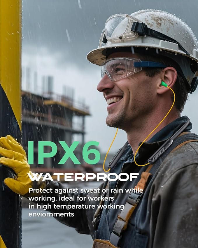 MIPEACE Bluetooth Earplug Headphones, Neckband Wireless Earbuds earplugs-29db Noise Reduction isolating in-Ear earplug Earphones and Controls,IPX5 sweatproof,19+Hour Battery(Yellow & Green)
