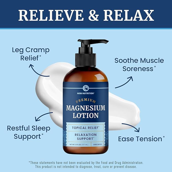Magnesium Lotion to Relieve Muscle Cramps & Soreness | Calming & Recovery Support, Muscle Relaxation | Topical Magnesium Cream for Leg Cramps | Maximum Absorption | with Shea Butter | 8 fl oz.
