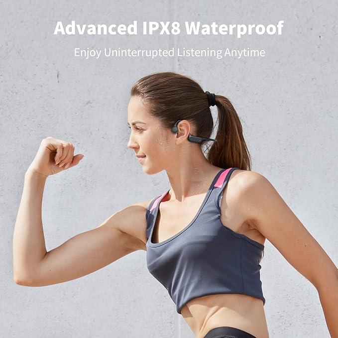 Bone Conduction Headphones, Bluetooth 5.4 with Mic Open Ear IPX8 Waterproof Headsets, Swimming Headphones 10H Playtime Wireless Earbuds for Sports, Running, Cycling