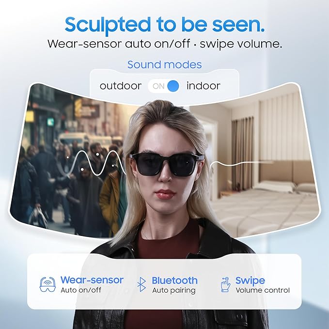 LIMU Gen 5 Smart Glasses, AI Glasses with Real-Time AI Interpreter - Open-Ear Bluetooth Glasses with Speakers, Volume & Touch Control, Wear-Sensor Auto On/Off, Premium TR90 Frame for Women & Men