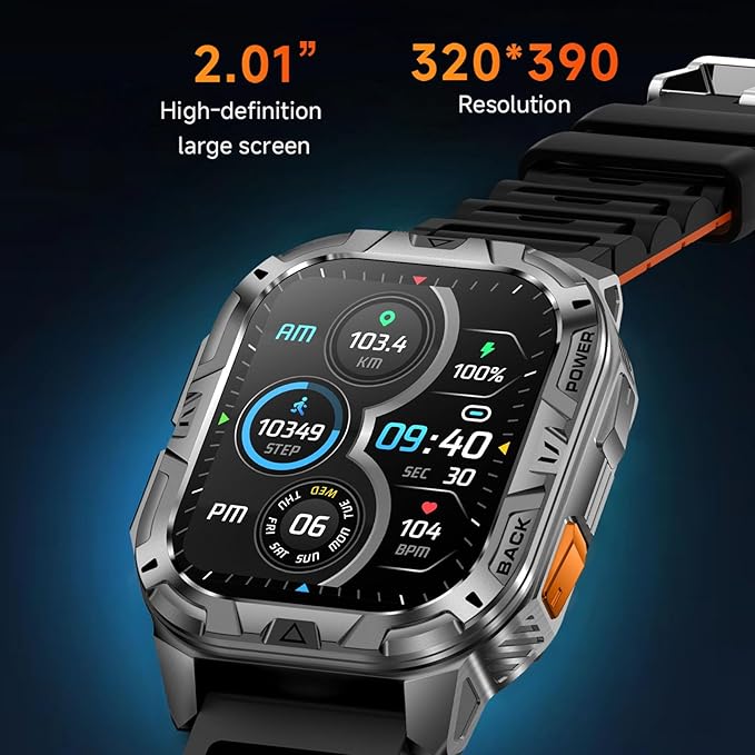 MIDDOW Military Smart Watch with LED Flashlight, 900mAh Battery, Answer/Make Calls, 2.01" Display, Blood Oxygen Heart Rate Sleep Monitor, IP68 Waterproof Fitness Tracker for Men Android iOS (2 Straps)
