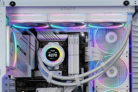 ID-COOLING SL360 White CPU Liquid Cooler with Display, Customizable 2.1" LCD Display for Images or Performance Metrics, 360mm AIO Cooler, Three AF127 ARGB Fans, Fits Intel/AMD