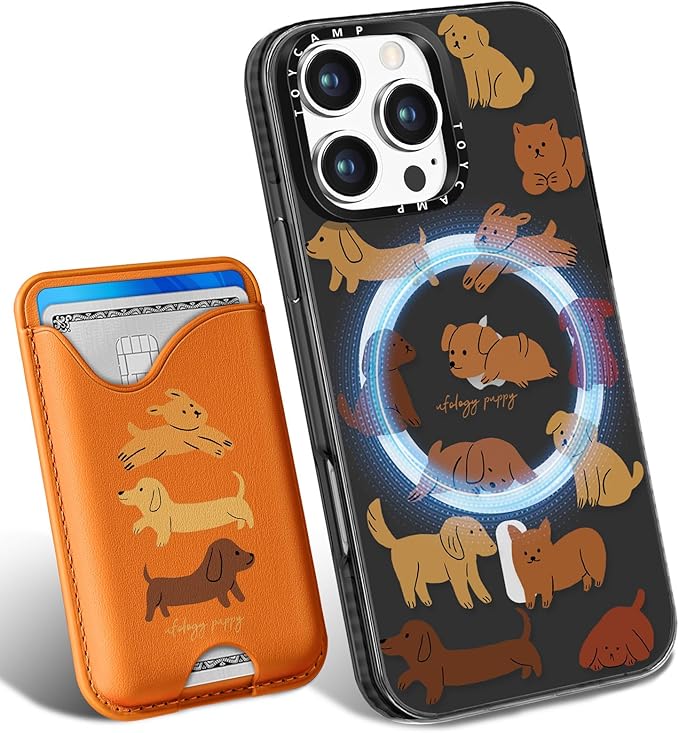 Toycamp for iPhone 16 Pro Max Case - Compatible with Magsafe Credit Card Holder Wallet Magnetic Cute Women Teen Girls Kawaii Girly Unique Small Dogs Design Phone Cover for Apple 16 Promax 6.7"