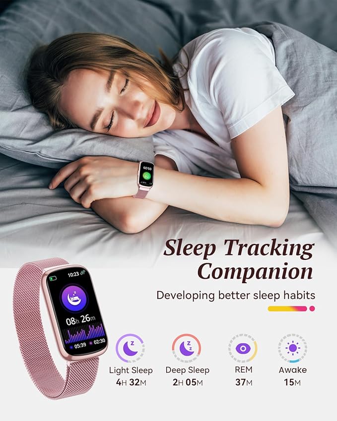 RUXINGX Fitness Tracker for Women Men Smart Watch: Smart Watch for Women 24H Heart Rate Monitor Blood Oxygen Sleep Step Calorie Tracking 5ATM Waterproof Pink